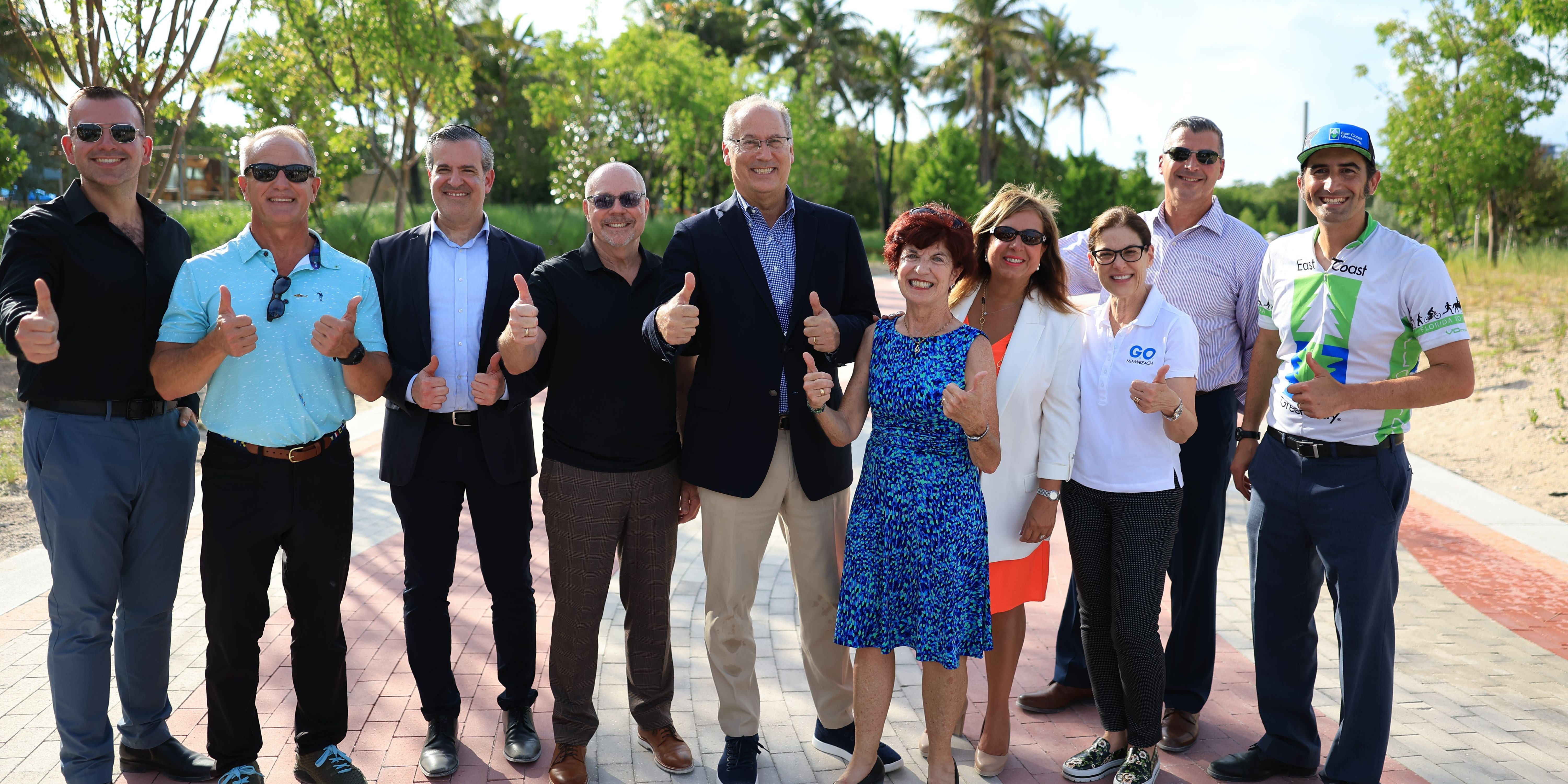 L-R: Commissioner Alex Fernandez; Commissioner Ricky Arriola; Commissioner Steven Meiner; Mayor Dan Gelber; G.O. Bond Oversight Committee Chair Karen Rivo; City Manager Alina Hudak; G.O. Bond Program Director Maria Hernandez; Capital Improvement Projects Director David Martinez; East Coast Greenway Alliance Executive Director Dennis Markatos-Soriano.